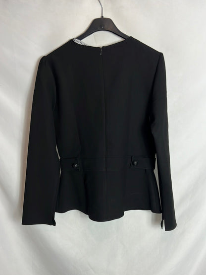 ZARA. Top negro manga larga botones. T L