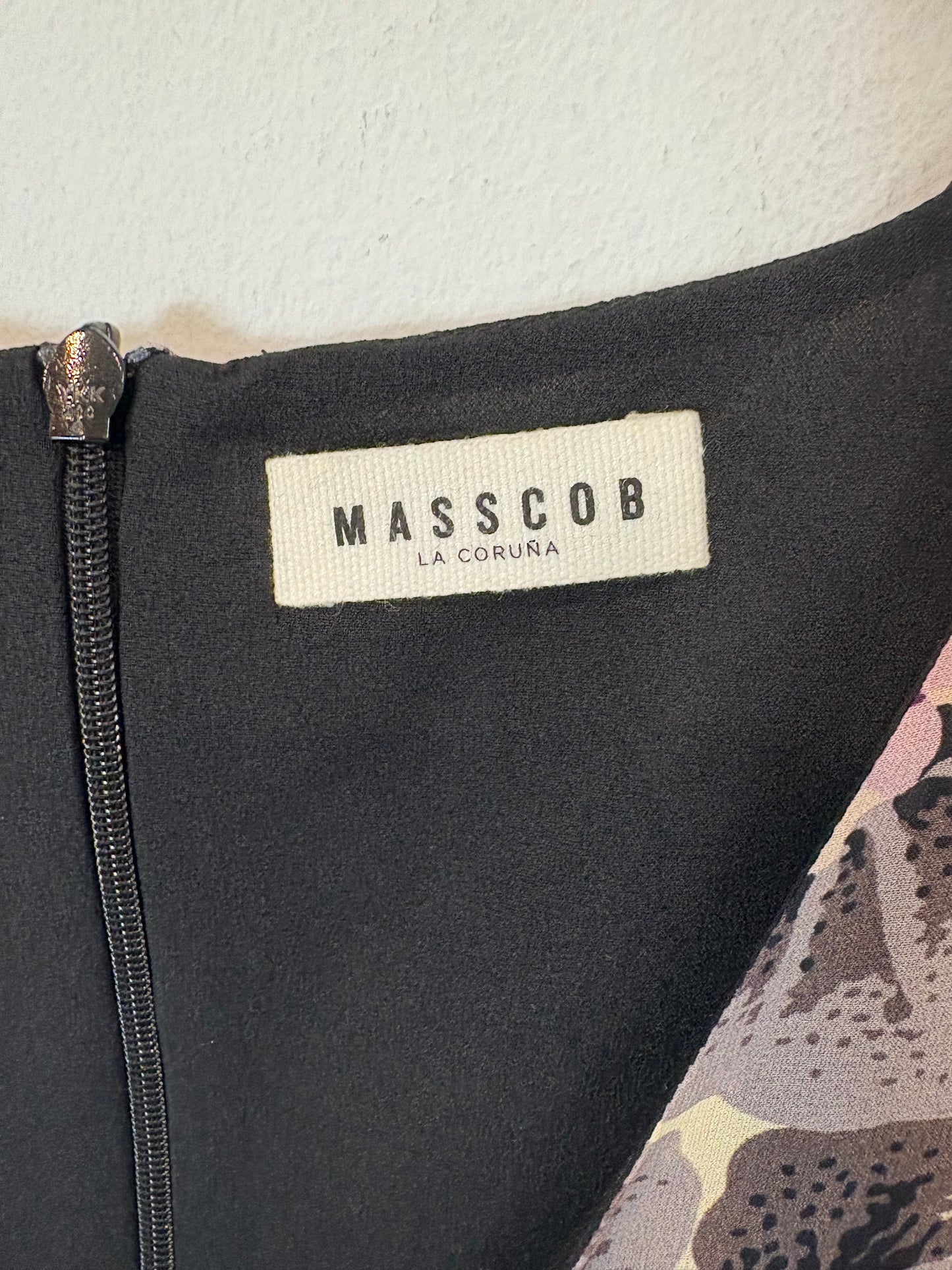 MASSCOB. Printed silk midi dress. Size XS