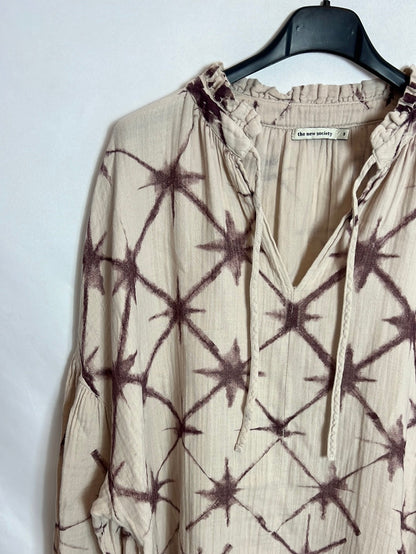 THE NEW SOCIETY. Printed beige dress. T.S.