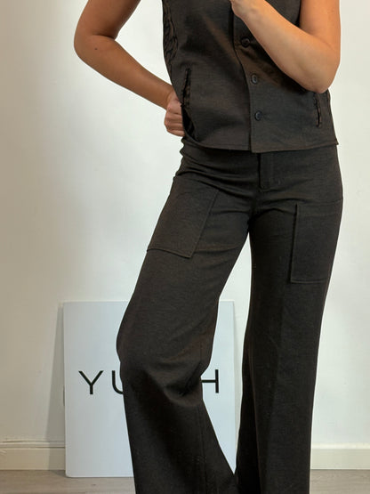 ERRE. Pantalón marrón espiga animal print