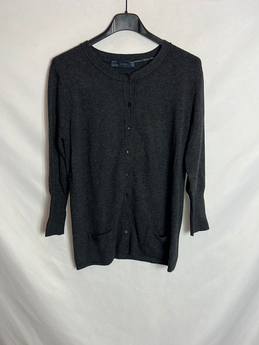 ZARA. Rebeca gris bolsillos. T M