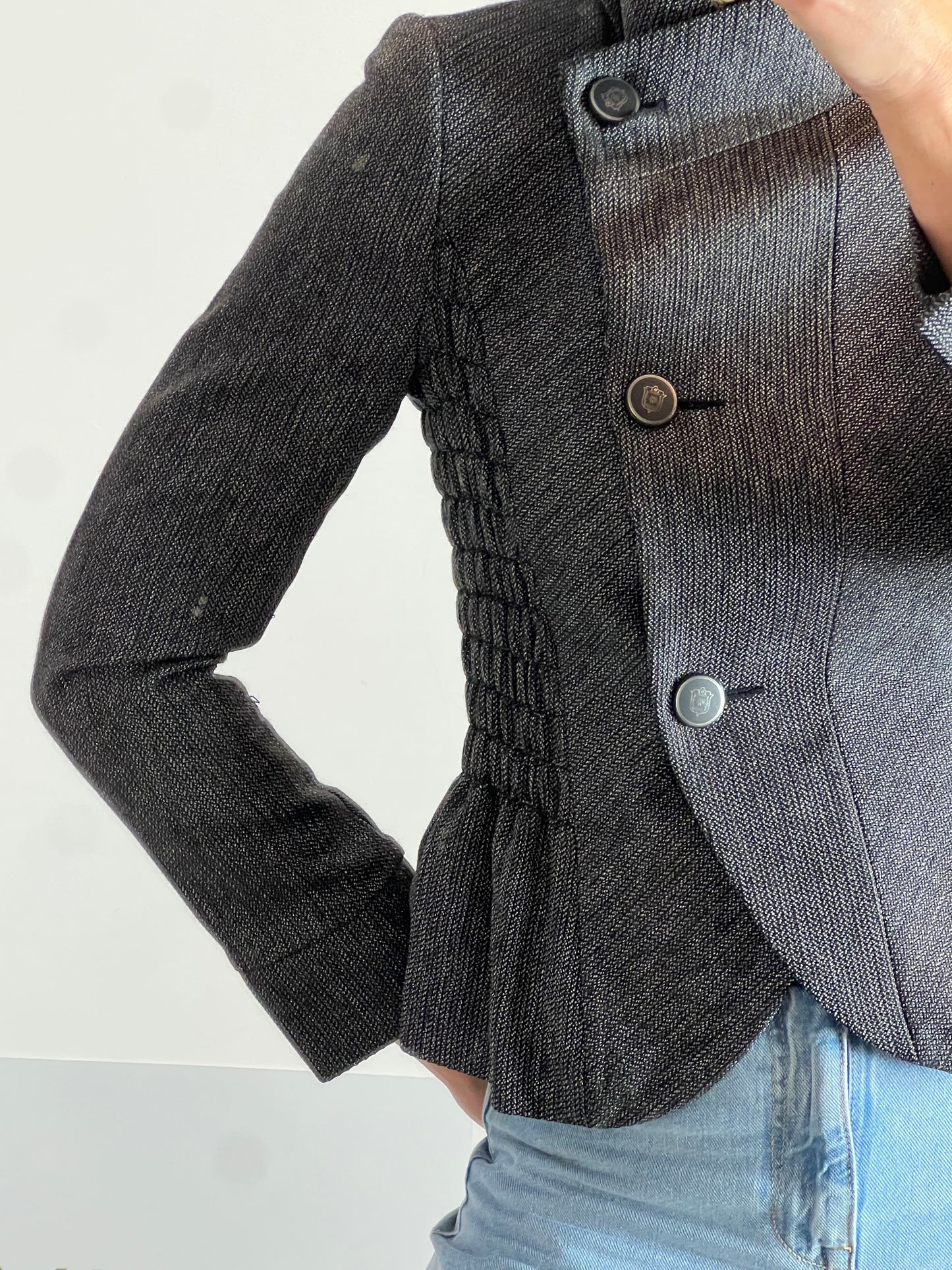 ZARA. Blazer gris fruncidos. T XS