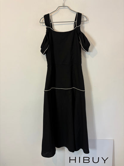 PARIS 64. Vestido midi negro mezcla