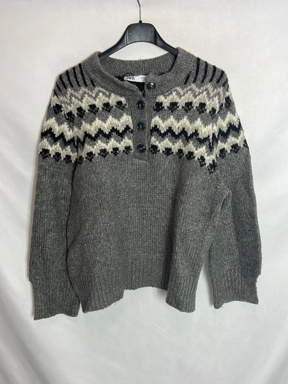 ZARA. Jersey gris botones . TS