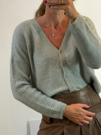 DES PETITS HAUTS. Chaqueta verde agua alpaca