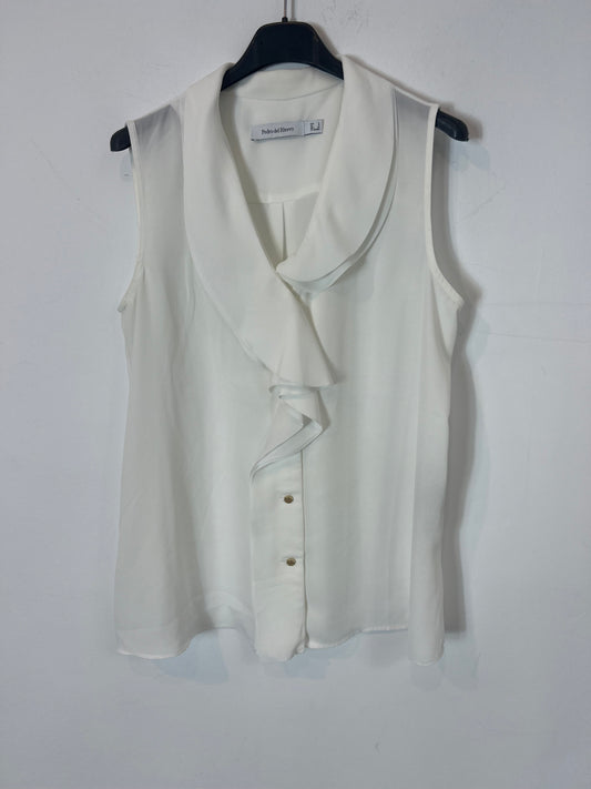 PEDRO DEL HIERRO. Flowy sleeveless blouse with ruffles. TS