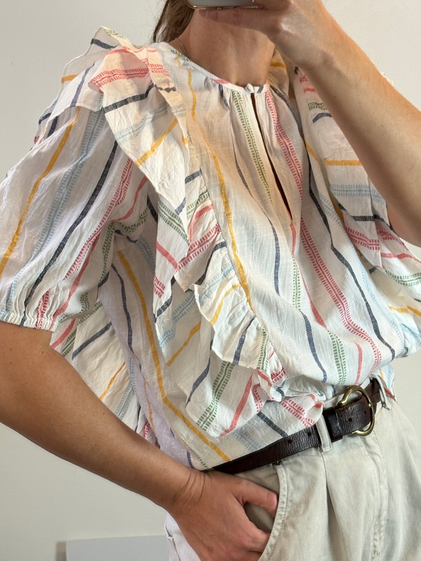 CHERUBINA. Blusa volantes rayas colores