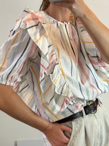 CHERUBINA. Blusa volantes rayas colores