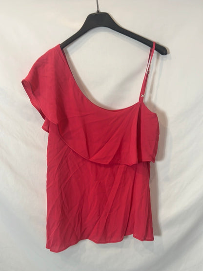 MASSIMO SUTTI. Top asimétrico volante rosa. T XS