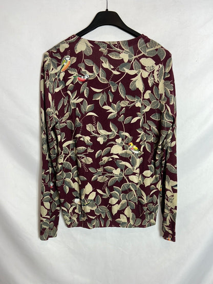 TALBOTS. Printed burgundy cardigan. TS (Tare)