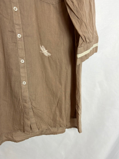 CARLING. Dark beige blouse with embroidered detail. Size 38