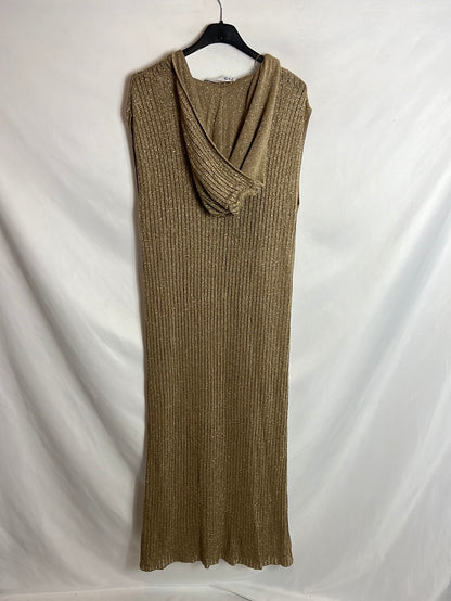 ZARA. Vestido midi punto dorado. T S