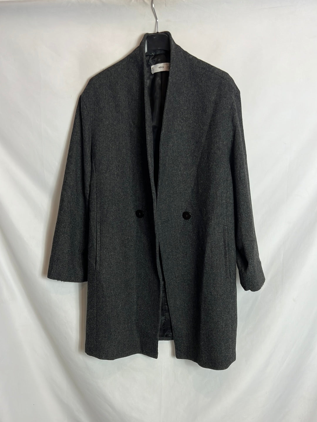 MANGO. Abrigo gris jaspeado T.xs