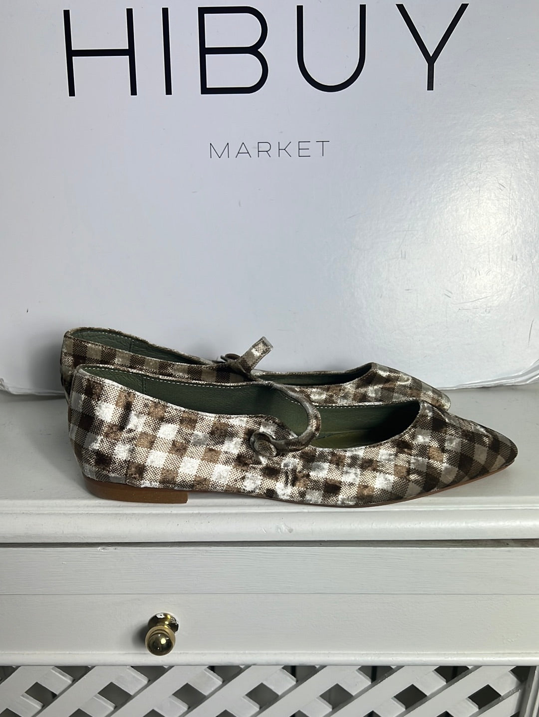 GANZITOS. Checkered velvet ballerinas. Size 37