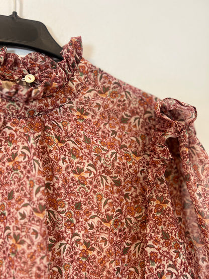 PEDRO DEL HIERRO. Blusa fluida flores burdeos T.s