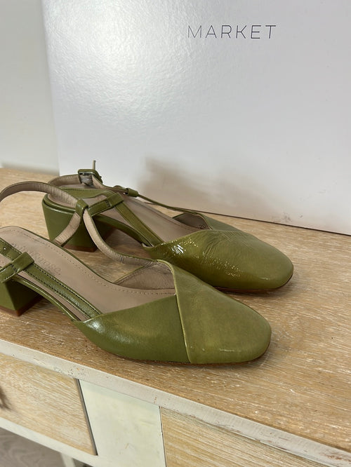 MINT&ROSE. Zapatos verdes piel doble textura. T 38
