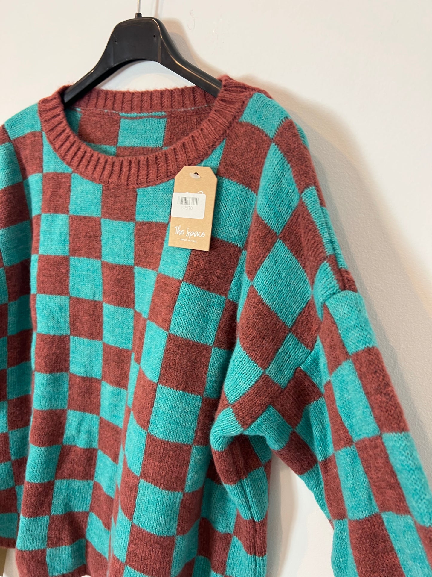 OTHERS. Green and tile checked sweater YOUR(s)