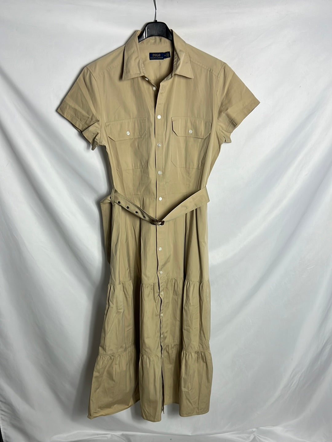 POLO RALPH LAUREN. Vestido largo volantes abotonado. T 10(L)