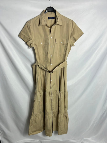 POLO RALPH LAUREN. Vestido largo volantes abotonado. T 10(L)