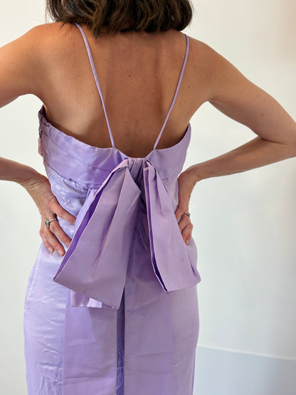 ZARA. Vestido morado doble lazada T.s