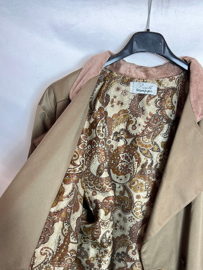 PRISCILLE. Double-textured green trench coat. TM