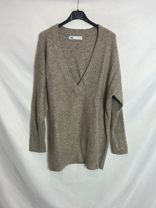 ZARA. Jersey largo cuello pico. T S