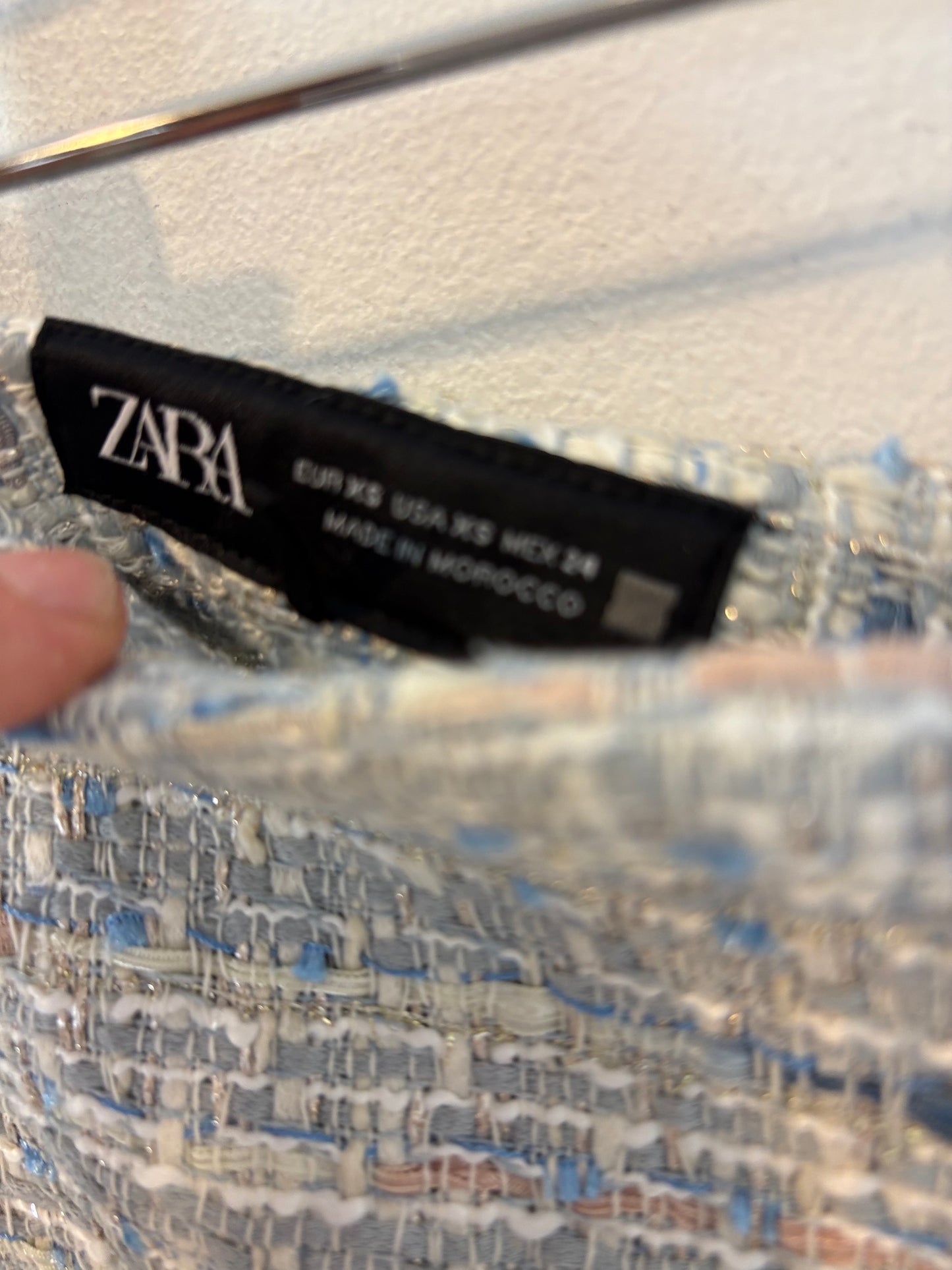 ZARA. Conjunto chaqueta y falda pantalón tweed azules. T XS/S