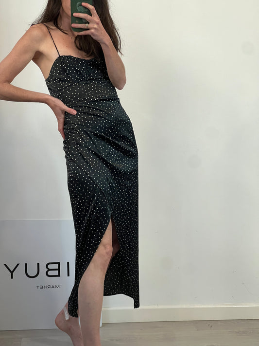 ZARA. Vestido largo satinado lunares