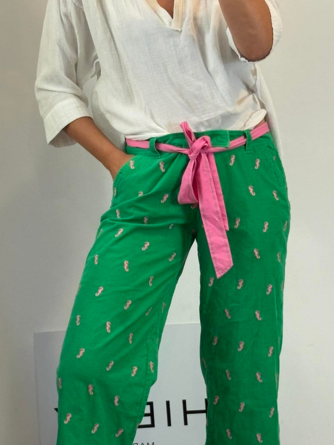 LILLY PULITZER. Pantalón verde textura Sea Horse