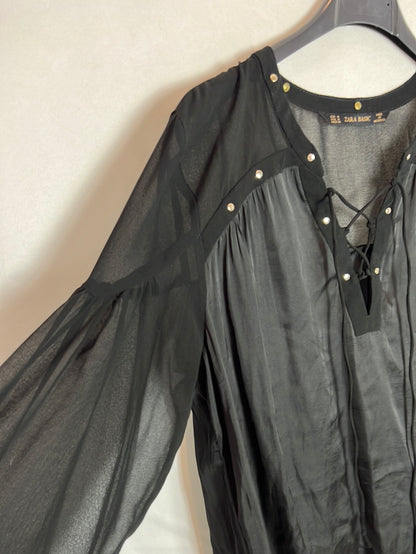 ZARA. Black double-textured blouse. TM