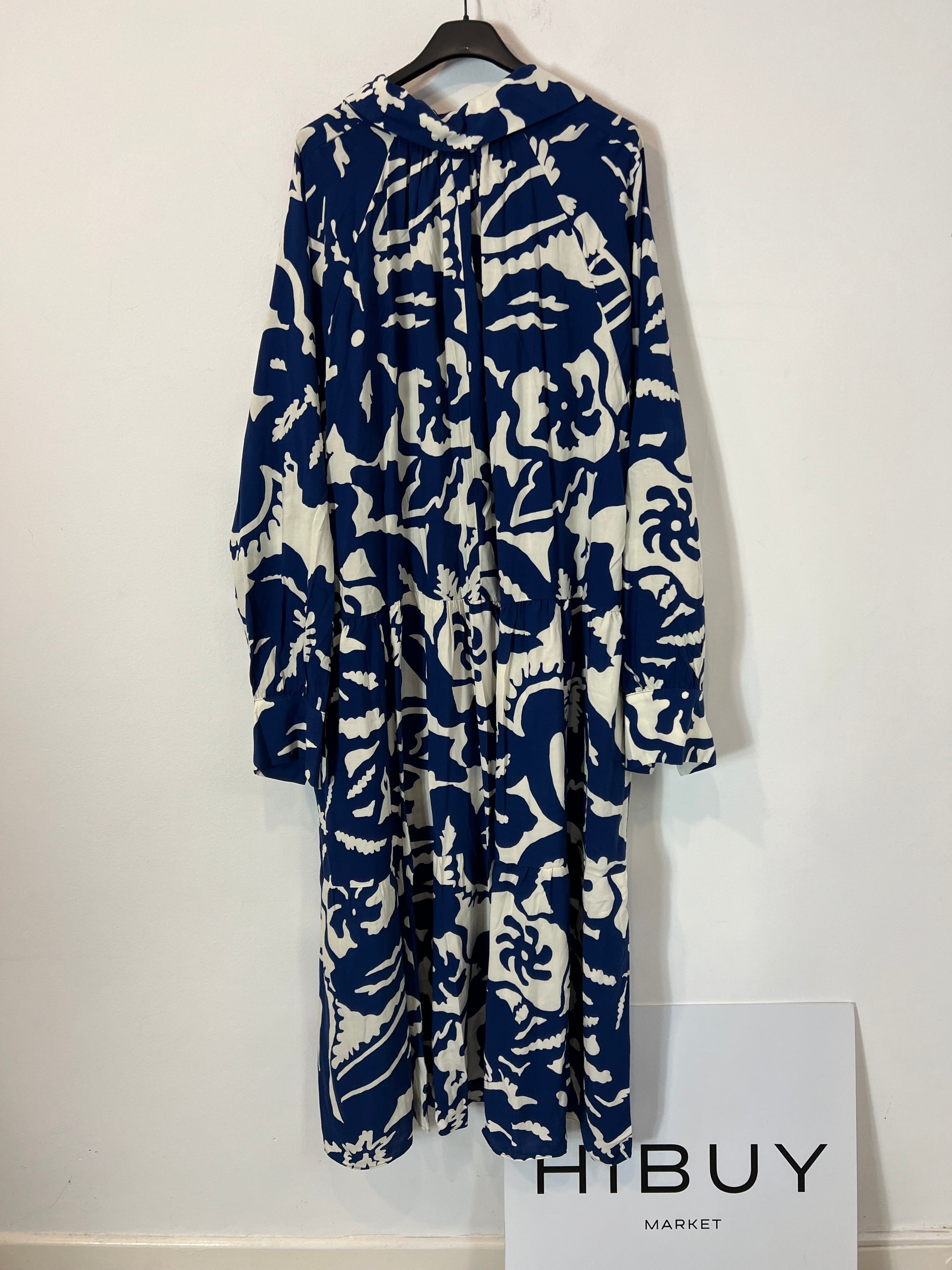 h and m blue and white dress NWT H&M Tie-belt Crpe Viscose Blend Maxi V-Neck Dress Blue/White/Floral Sz M L