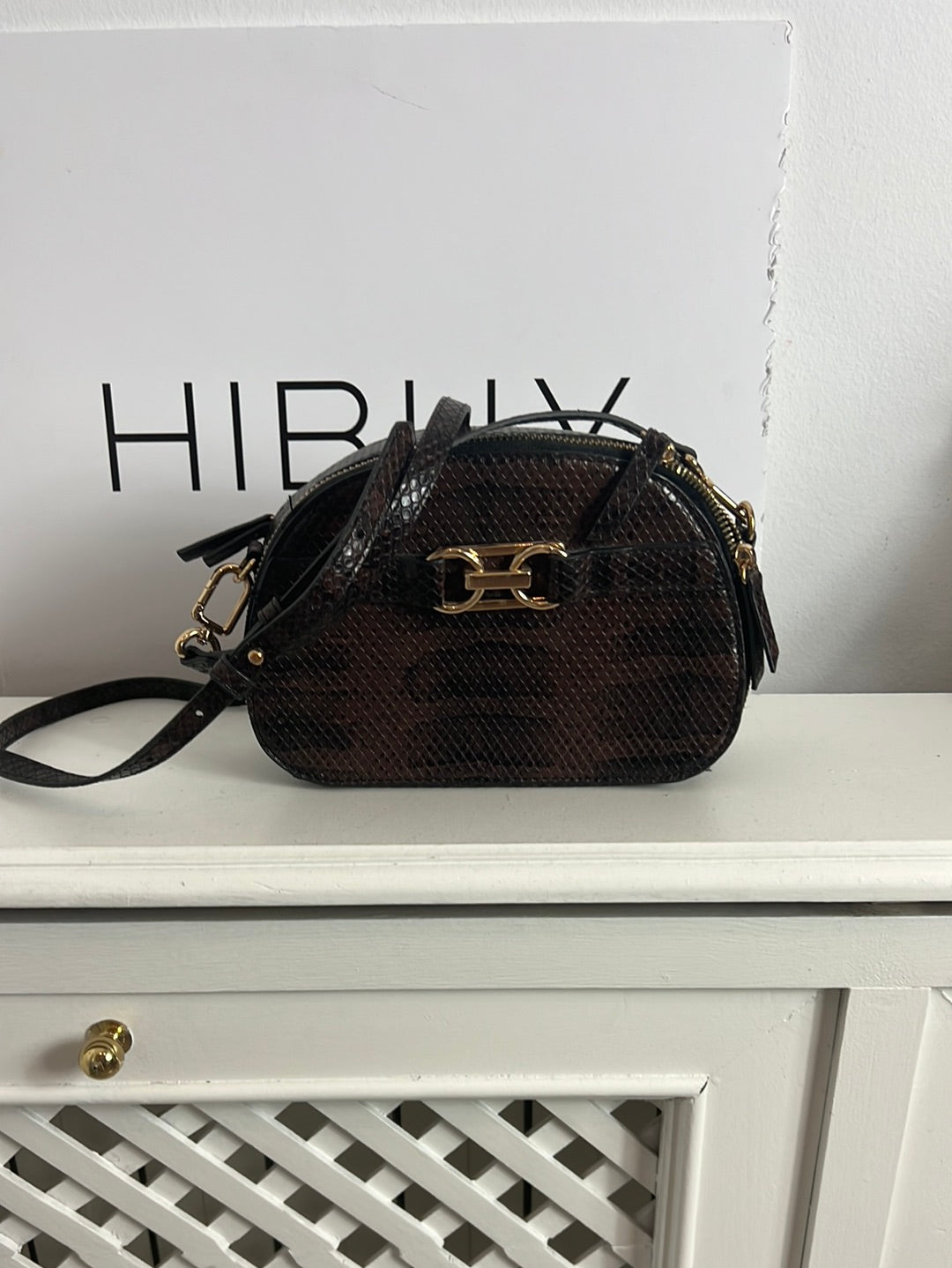 MANGO. Brown mini buckle bag