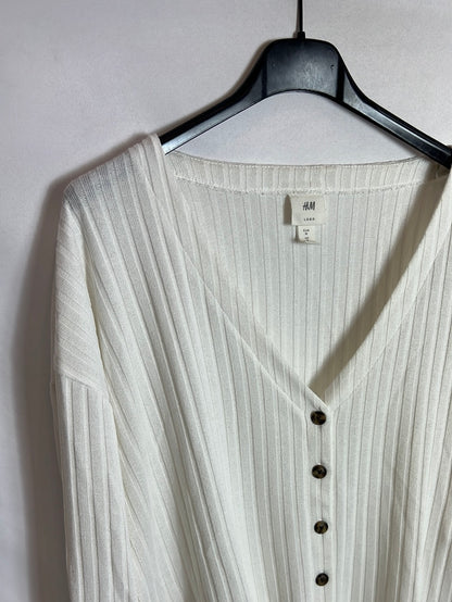 H&M. Top canalé blanco abotonado. T M