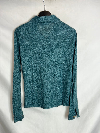 FUCIN. Blusa azul estampada textura. T S