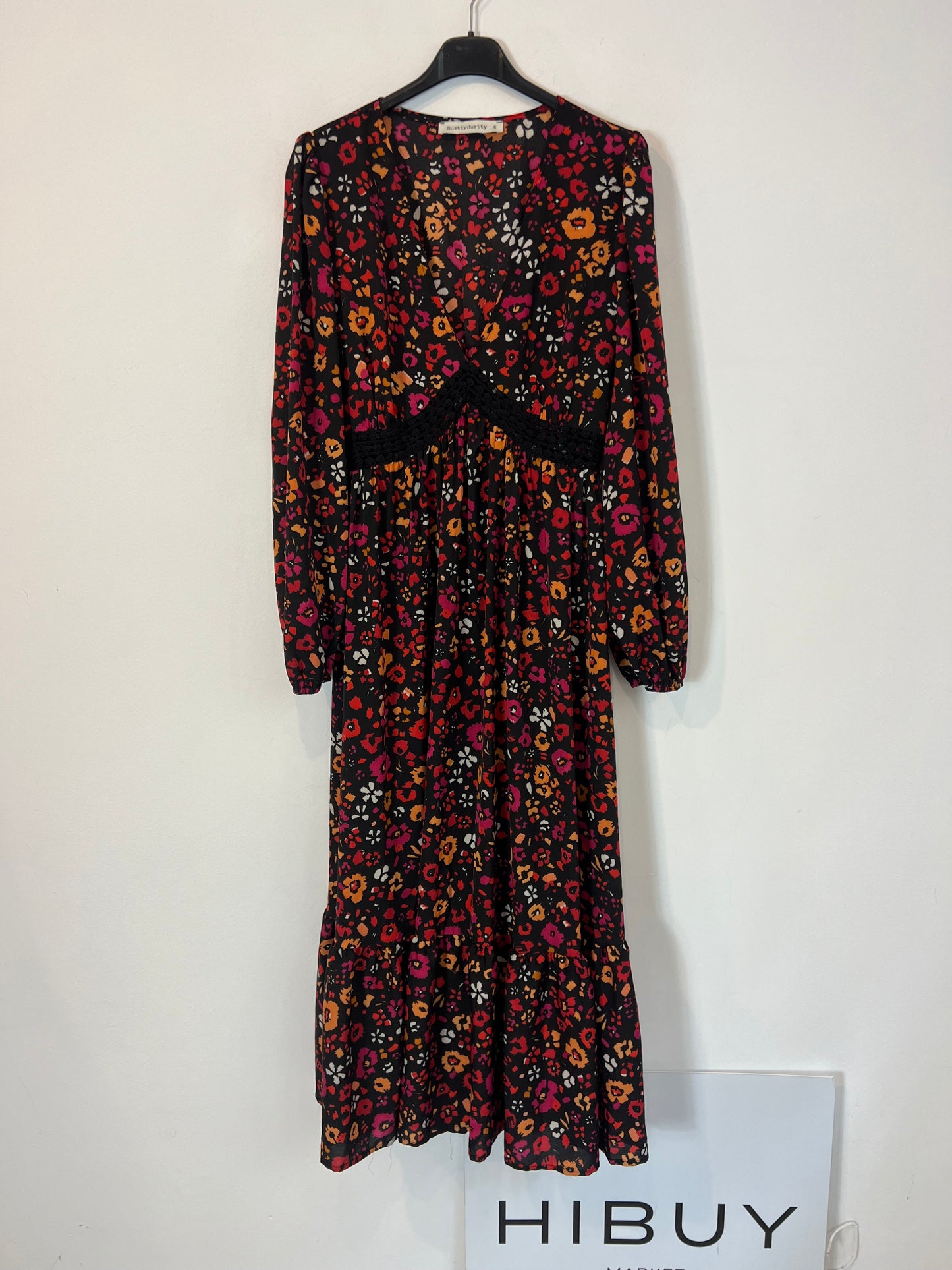 RUSTTYDUSTTY. Vestido largo estampado detalle croché. T S