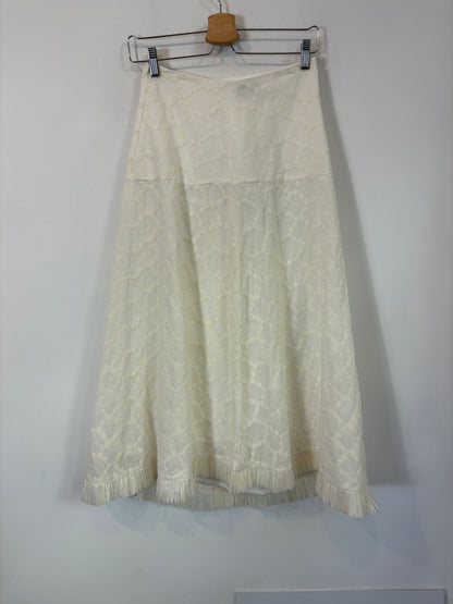 VANDERWILDE. Falda midi blanca bordados. T 36