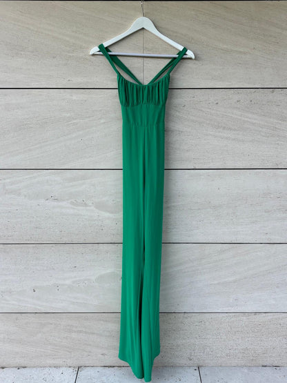 LADY PIPA. Mono verde fluido espalda cruzada