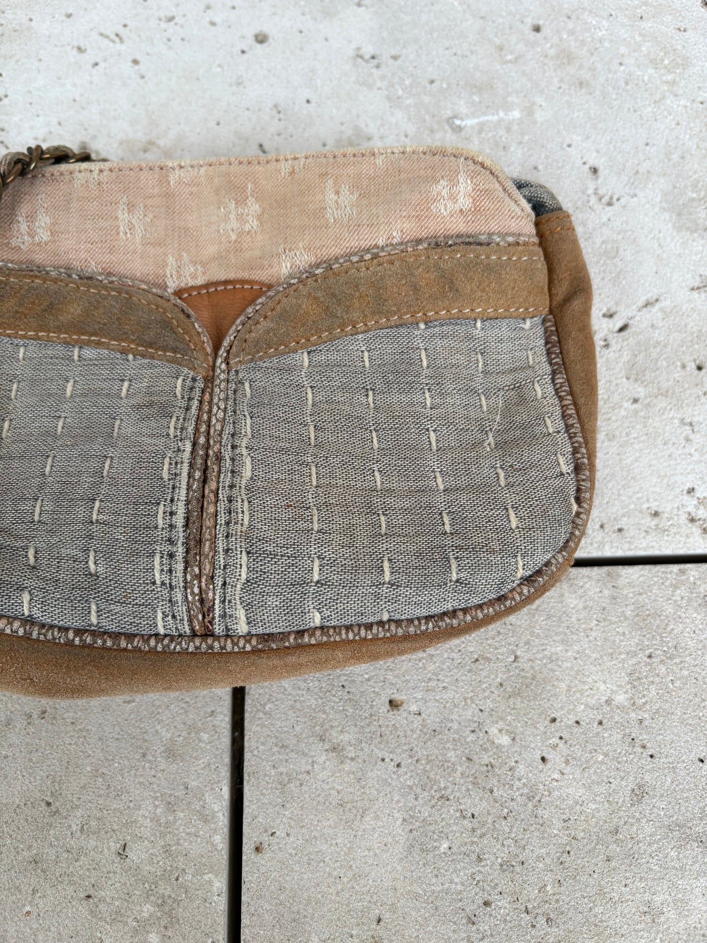SESSÚN. Bolso bandolera tela y piel