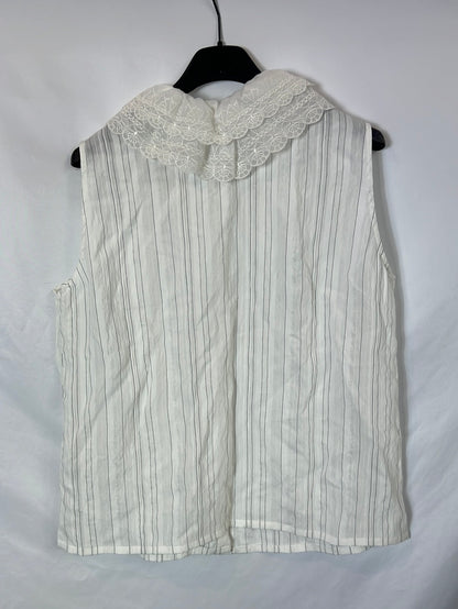 SESSUN. Blusa blanca cuello encaje T.s