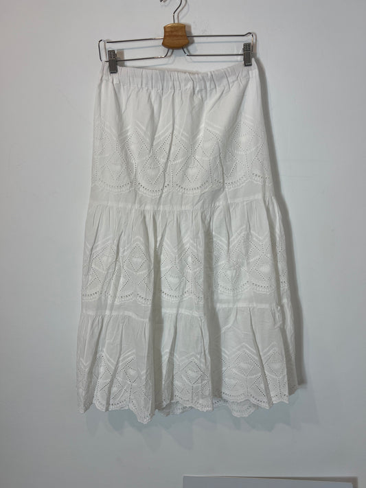 SOUTHERN COTTON. Falda midi blanca troquelada T.s