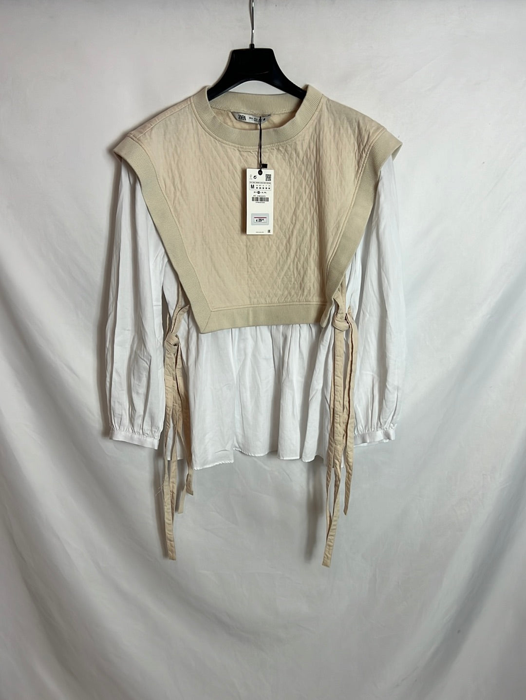 ZARA. White blouse beige top TM