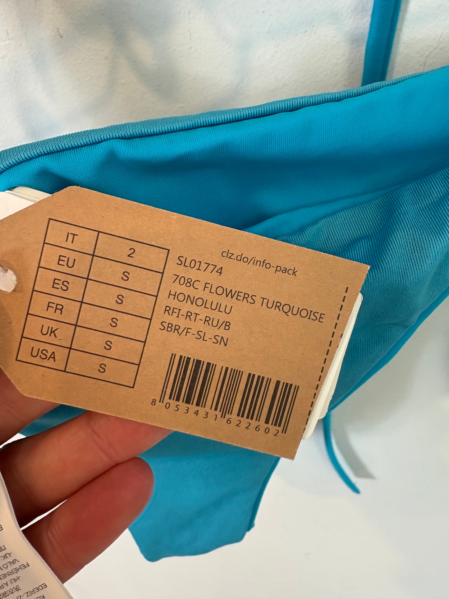 CALZEDONIA. Bikini azul turquesa pétalos. T XS/S