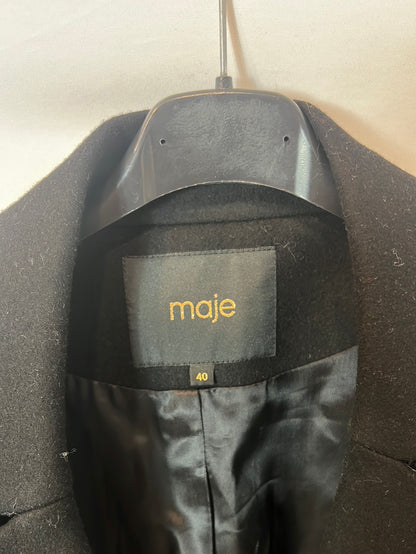 MAJE. Abrigo fino negro doble textura. T 40