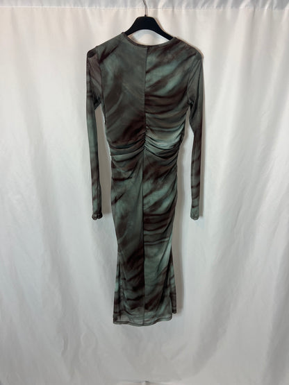 BERSHKA. Vestido fruncido verde T.xs