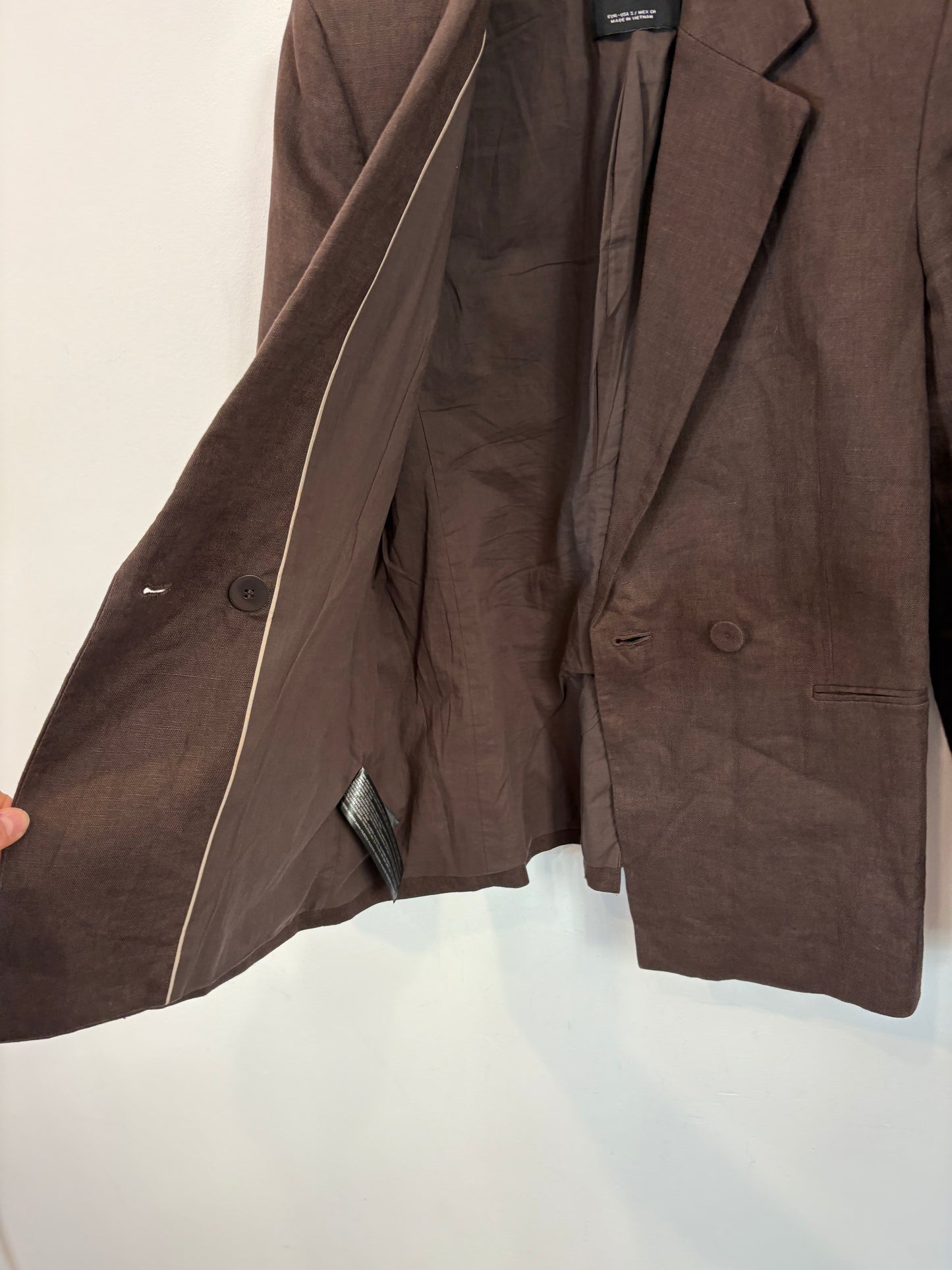 MANGO.  Traje de chaqueta lino marrón