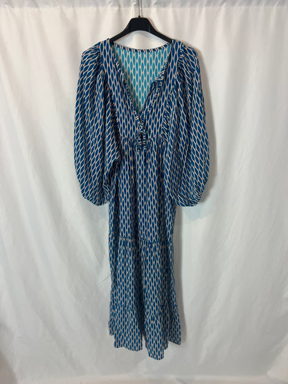 OTRAS. Vestido largo azul estampado. TU (S)
