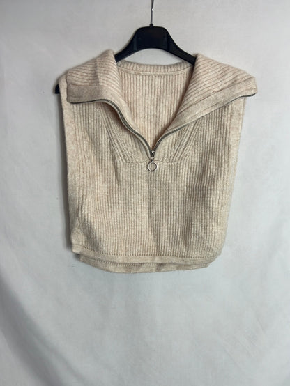 PRIMARK. Beige vest-effect knit collar. TS/M