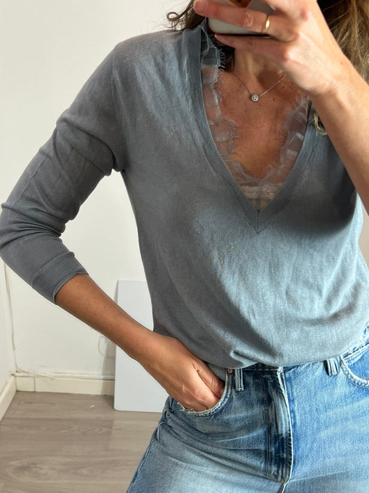 IRO. Jersey azul algodón y seda T.s/m