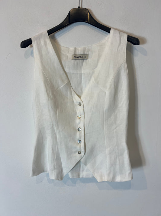 AMAZHIYU. Chaleco lino blanco. T XS