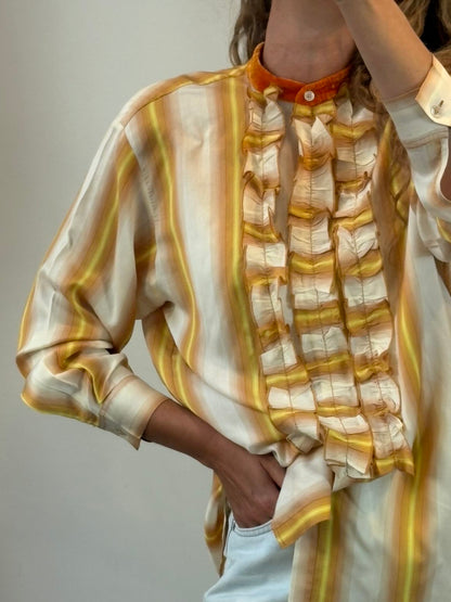 FORTE FORTE. Blusa rayas con seda detalle cuello
